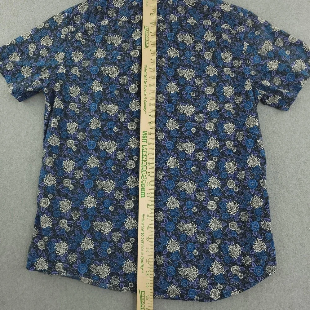 Banana Republic Shirt Mens XL Blue Floral Short Sleeve Button Up Slim Fit